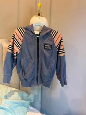 Burberry Blue Hoodie with Nova Check Shoulder Panels